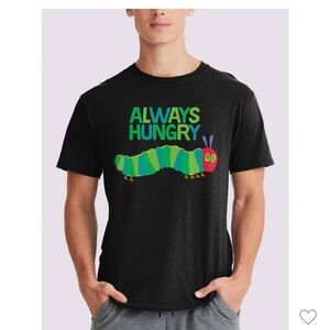 Black T-Shirt with Colorful Caterpillar Design